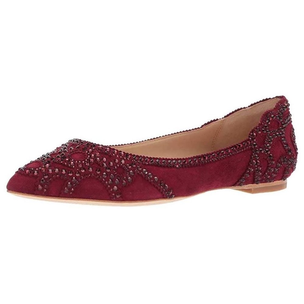 XYD Women Elegant Pointed Toe Rhinestone Flats Mes
